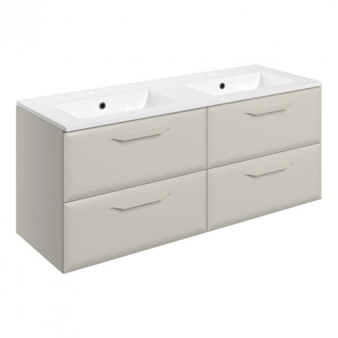 Dove Bathrooms Refresh 1210mm Matt Latte Wall Hung Double Vanity Unit with 2TH Basin