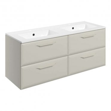 Refresh 1210mm Matt Latte Wall Hung Double Vanity Unit with 2TH Basin