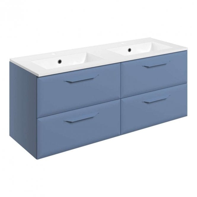 Dove Bathrooms Refresh 1210mm Matt Misty Blue Wall Hung Double Vanity Unit with 2TH Basin