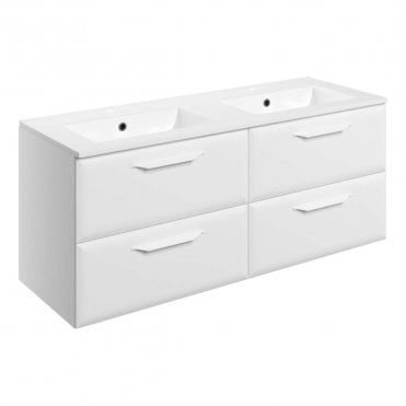 Refresh 1210mm Matt White Wall Hung Double Vanity Unit with 2TH Basin
