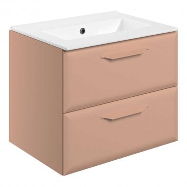 Refresh 615mm Matt Apricot Wall Hung 2 Drawer Vanity Unit with 0TH Basin