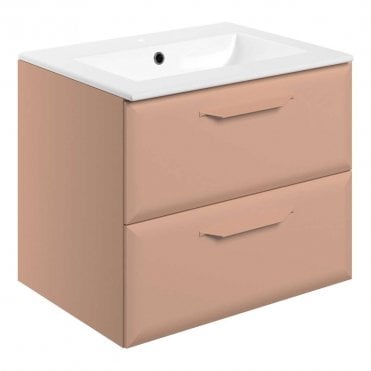 Refresh 615mm Matt Apricot Wall Hung 2 Drawer Vanity Unit with 1TH Basin