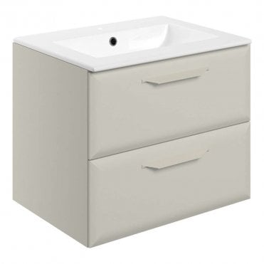 Refresh 615mm Matt Latte Wall Hung 2 Drawer Vanity Unit with 1TH Basin