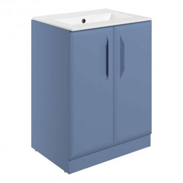 Refresh 615mm Matt Misty Blue 2 Door Vanity Unit No Tap Hole Basin