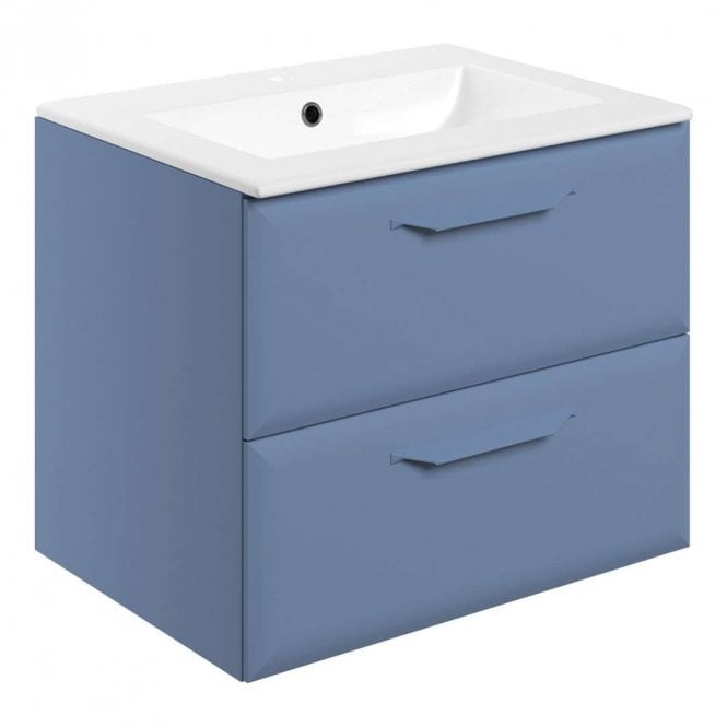 Dove Bathrooms Refresh 615mm Matt Misty Blue Wall Hung 2 Drawer Vanity Unit with 1TH Basin