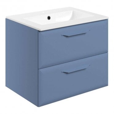 Refresh 615mm Matt Misty Blue Wall Hung 2 Drawer Vanity Unit with 1TH Basin