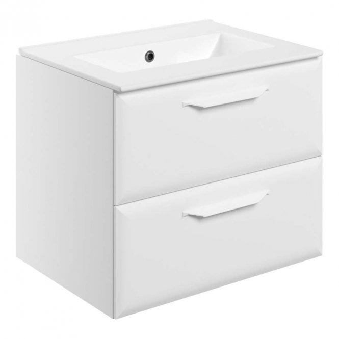 Dove Bathrooms Refresh 615mm Matt White Wall Hung 2 Drawer Vanity Unit with 0TH Basin