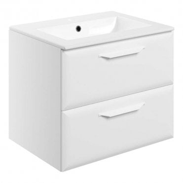 Refresh 615mm Matt White Wall Hung 2 Drawer Vanity Unit with 1TH Basin