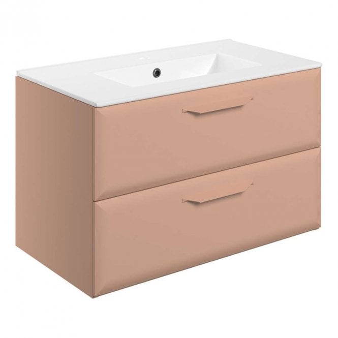 Dove Bathrooms Refresh 815mm Matt Apricot Wall Hung 2 Drawer Vanity Unit with 1TH Basin