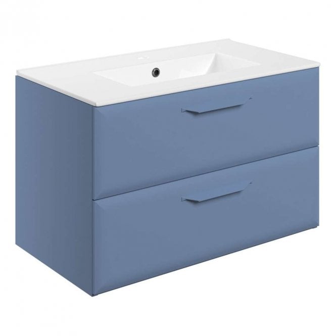 Dove Bathrooms Refresh 815mm Matt Misty Blue Wall Hung 2 Drawer Vanity Unit with 1TH Basin