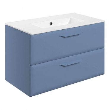 Refresh 815mm Matt Misty Blue Wall Hung 2 Drawer Vanity Unit with 1TH Basin