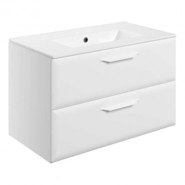 Refresh 815mm Matt White Wall Hung 2 Drawer Vanity Unit with 1TH Basin