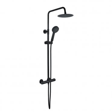 Round Matt Black Thermostatic Bar Mixer with Overhead Drencher and Handset