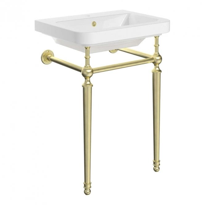 Dove Bathrooms Sanctuary 610mm 1TH Basin with Traditional Brushed Brass Washstand