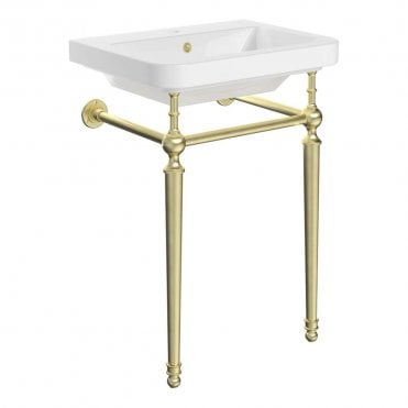 Sanctuary 610mm 1TH Basin with Traditional Brushed Brass Washstand