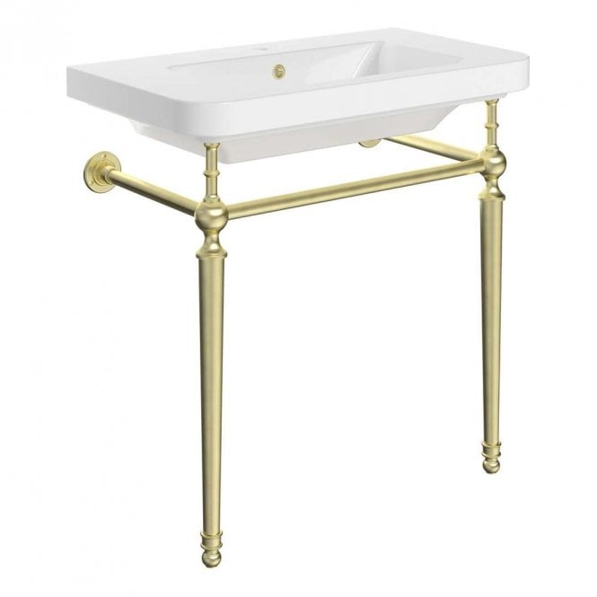 Dove Bathrooms Sanctuary 810mm 1TH Basin with Traditional Brushed Brass Washstand