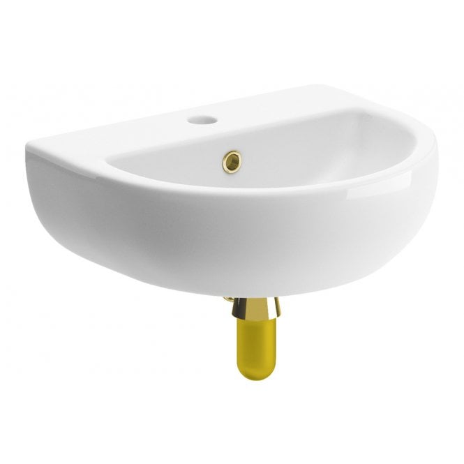 Dove Bathrooms Savannah 450x400mm 1TH Cloakroom Basin & Brushed Brass Bottle Trap