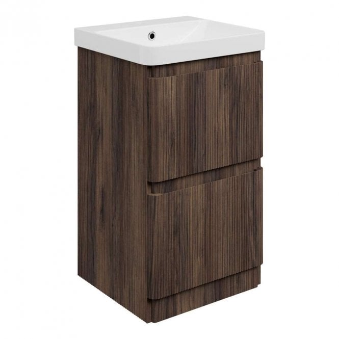 Dove Bathrooms Serena 500mm 2 Drawer Vanity Unit & 1TH Basin - Textured Walnut