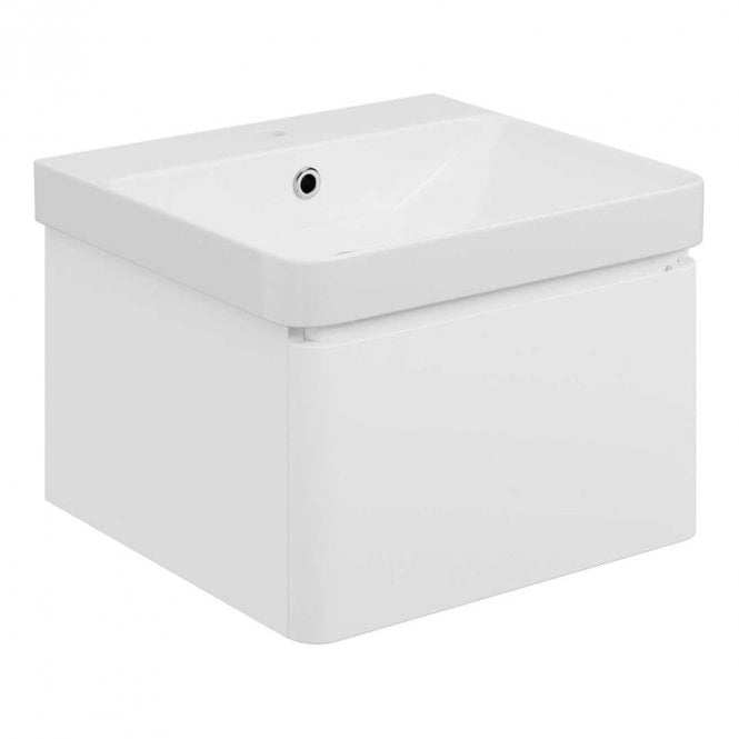 Dove Bathrooms Serena 500mm Wall Hung 1 Drawer Vanity Unit & 1TH Basin - Matt White