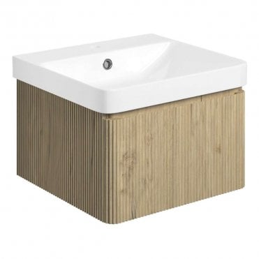 Serena 500mm Wall Hung 1 Drawer Vanity Unit & 1TH Basin - Textured Oak