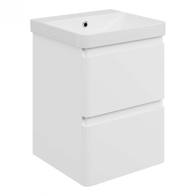 Dove Bathrooms Serena 500mm Wall Hung 2 Drawer Vanity Unit & 1TH Basin - Matt White