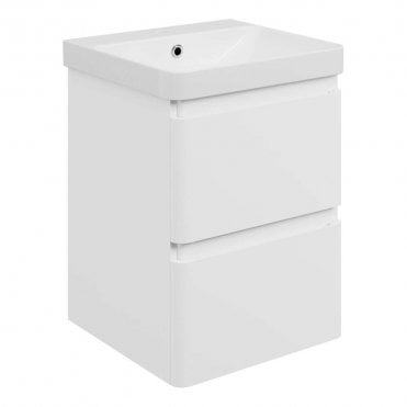Serena 500mm Wall Hung 2 Drawer Vanity Unit & 1TH Basin - Matt White