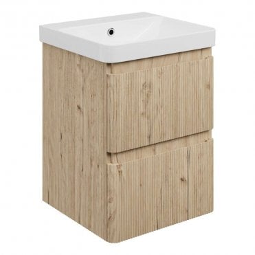 Serena 500mm Wall Hung 2 Drawer Vanity Unit & 1TH Basin - Textured Oak
