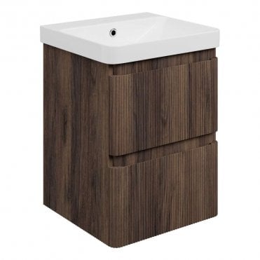 Serena 500mm Wall Hung 2 Drawer Vanity Unit & 1TH Basin - Textured Walnut