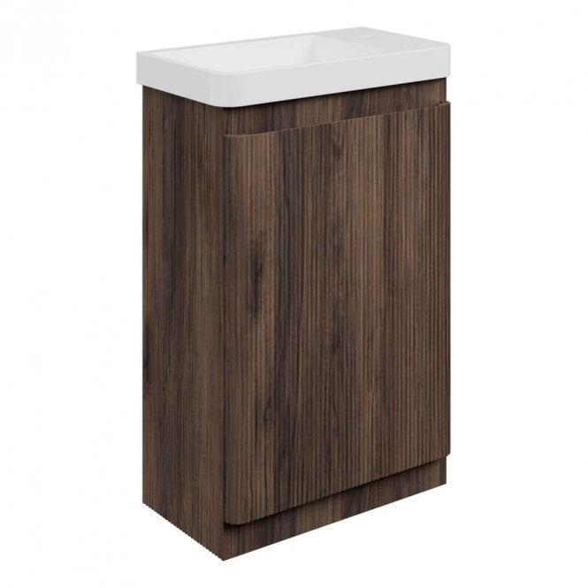 Dove Bathrooms Serena 550mm 1 Door Slim Depth Vanity Unit & 1TH Basin - Textured Walnut