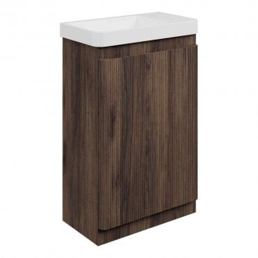 Serena 550mm 1 Door Slim Depth Vanity Unit & 1TH Basin - Textured Walnut
