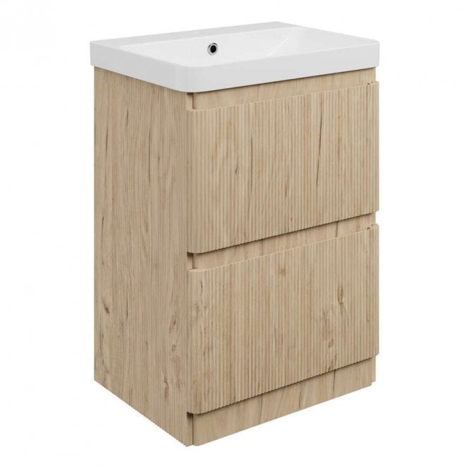 Dove Bathrooms Serena 605mm 2 Drawer Vanity Unit & 1TH Basin - Textured Oak