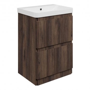 Serena 605mm 2 Drawer Vanity Unit & 1TH Basin - Textured Walnut