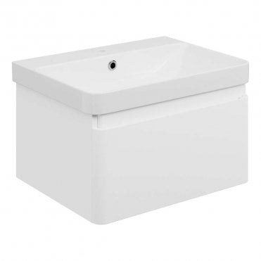 Serena 605mm Wall Hung 1 Drawer Vanity Unit & 1TH Basin - Matt White