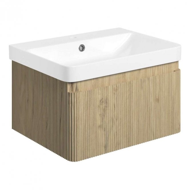 Dove Bathrooms Serena 605mm Wall Hung 1 Drawer Vanity Unit & 1TH Basin - Textured Oak