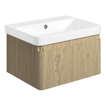 Serena 605mm Wall Hung 1 Drawer Vanity Unit & 1TH Basin - Textured Oak