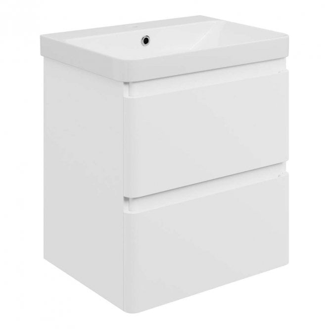 Dove Bathrooms Serena 605mm Wall Hung 2 Drawer Vanity Unit & 1TH Basin - Matt White