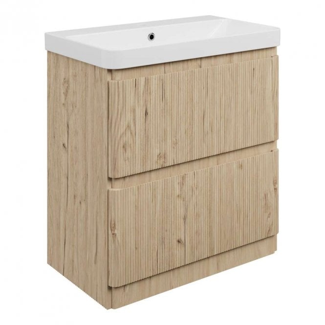 Dove Bathrooms Serena 805mm 2 Drawer Vanity Unit & 1TH Basin - Textured Oak