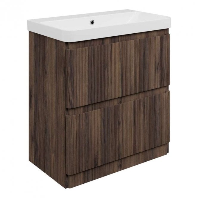 Dove Bathrooms Serena 805mm 2 Drawer Vanity Unit & 1TH Basin - Textured Walnut