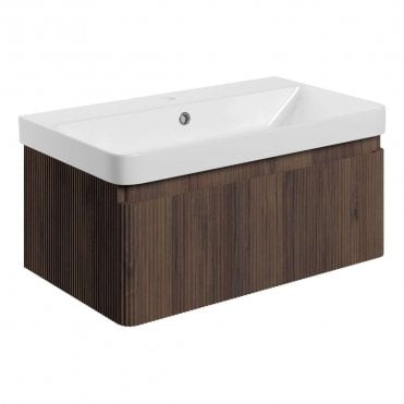 Serena 805mm Wall Hung 1 Drawer Vanity Unit & 1TH Basin - Textured Walnut