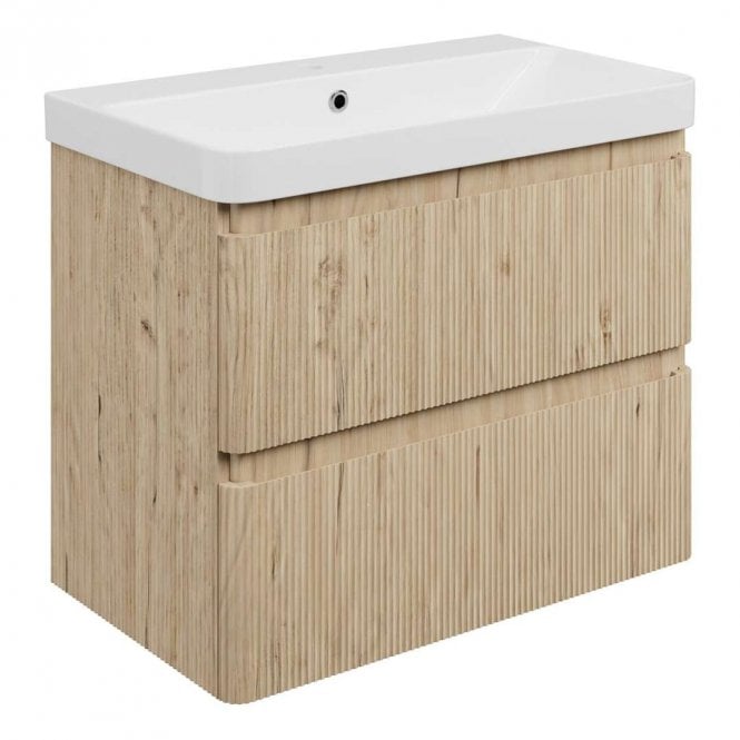 Dove Bathrooms Serena 805mm Wall Hung 2 Drawer Vanity Unit & 1TH Basin - Textured Oak