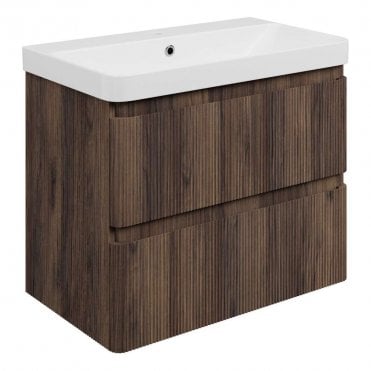 Serena 805mm Wall Hung 2 Drawer Vanity Unit & 1TH Basin - Textured Walnut