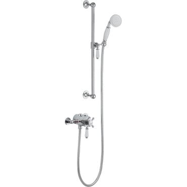 Shore Traditional Lever Concentric Thermostatic Shower Valve with Adjustable Slide Rail Kit - Chrome