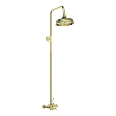 Shore Traditional Lever Concentric Thermostatic Shower Valve with Fixed Head - Brushed Brass