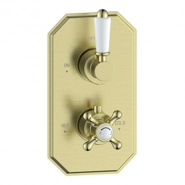 Shore Traditional Lever Thermostatic Single Outlet Shower Valve - Brushed Brass