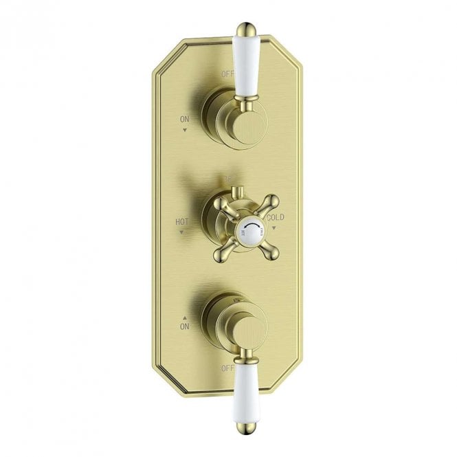 Dove Bathrooms Shore Traditional Lever Thermostatic Two Outlet Shower Valve - Brushed Brass