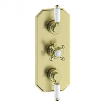 Shore Traditional Lever Thermostatic Two Outlet Shower Valve - Brushed Brass