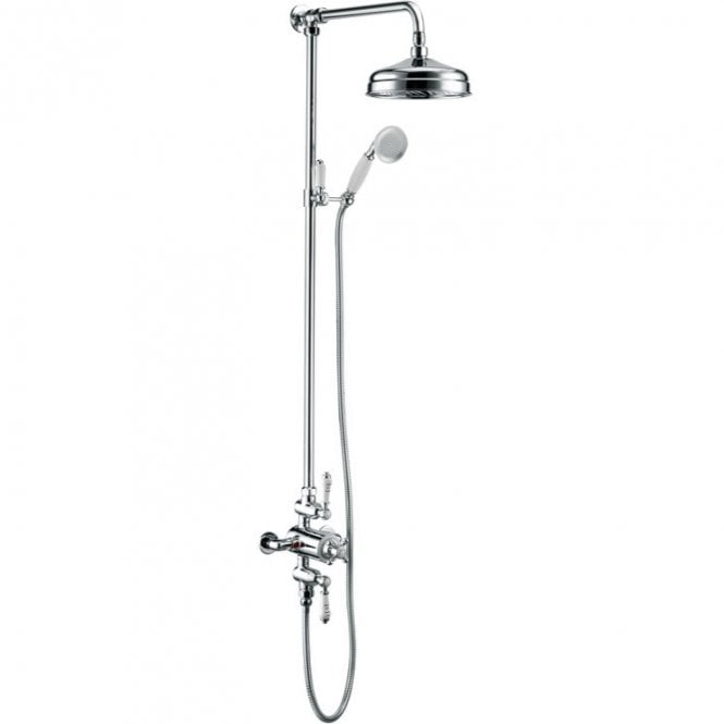 Dove Bathrooms Shore Traditional Lever Thermostatic Two Outlet Shower Valve with Fixed Overhead Riser Kit & Handset - Chrome