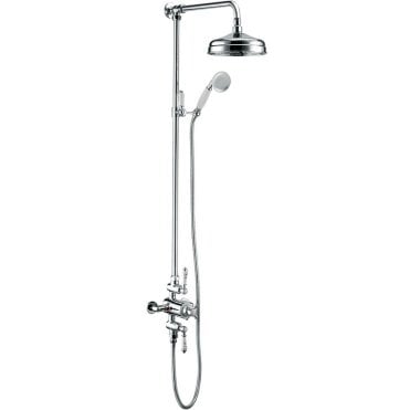 Shore Traditional Lever Thermostatic Two Outlet Shower Valve with Fixed Overhead Riser Kit & Handset - Chrome