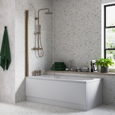 Single 1500x800mm Straight Hinged Bath Screen - Brushed Bronze