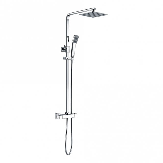 Dove Bathrooms Square Chrome Thermostatic Bar Mixer with Overhead Drencher and Handset